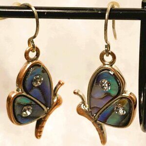BUTTERFLY COPPER TONED ABELONE HANGER EARRINGS